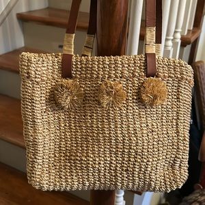 Jute Straw Bag With Leather Handles